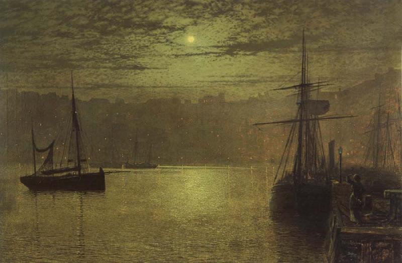Atkinson Grimshaw Lights in the Harbour Norge oil painting art